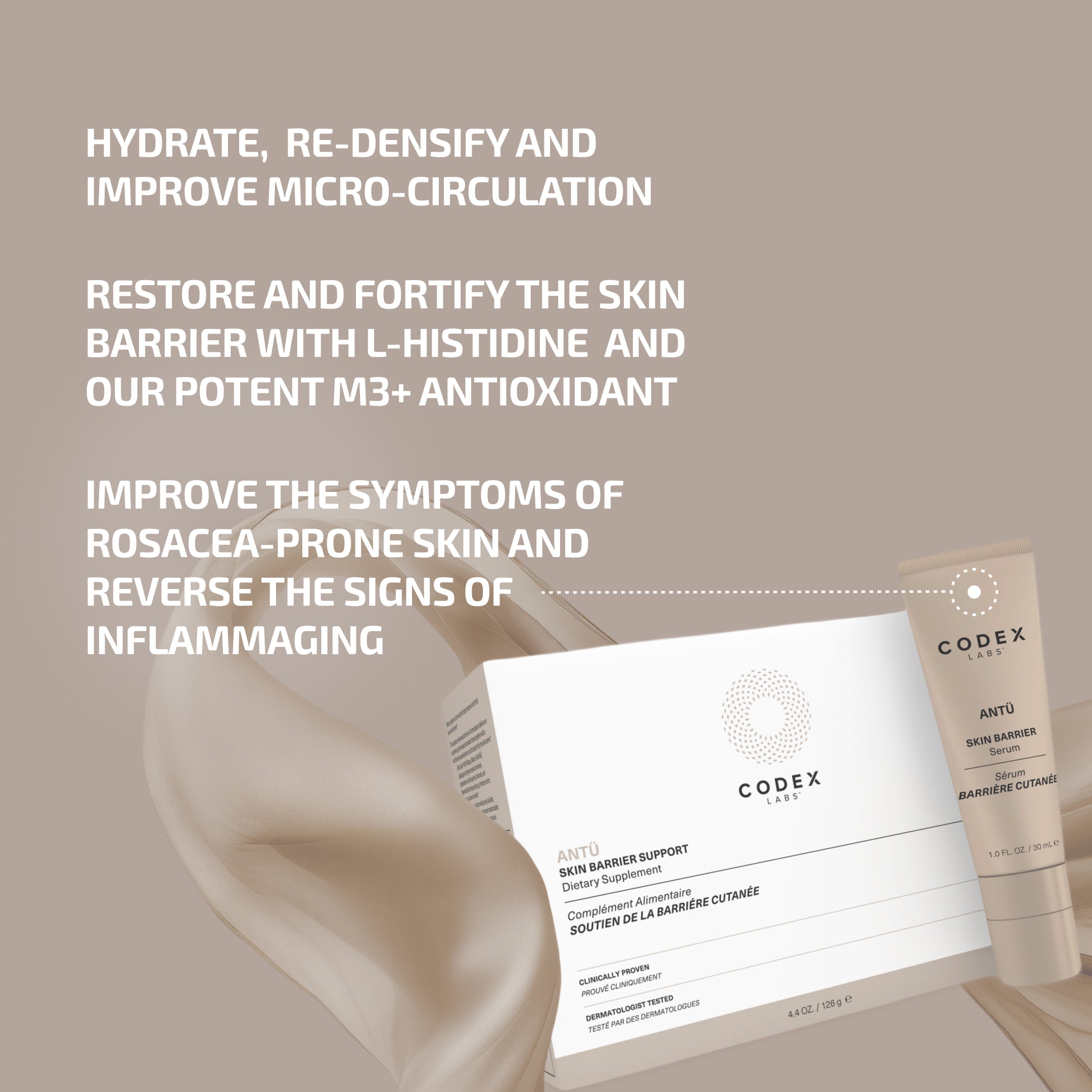 Antu Complexion Protocol - Skin Barrier L-histidine supplement & M3 Antioxidant Serum (Age: 30-60+)
